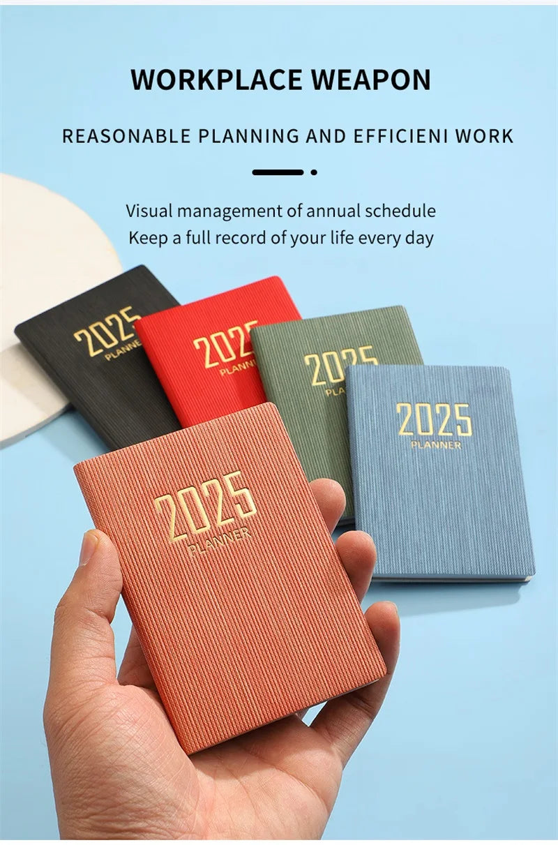 365-Day 2025 Portable A7 Pocket Planner Pu Cover Daily Weekly Schedule Notebook Calendar Journal School Office Supplies Agenda