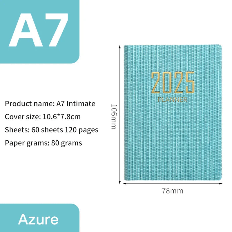 365-Day 2025 Portable A7 Pocket Planner Pu Cover Daily Weekly Schedule Notebook Calendar Journal School Office Supplies Agenda