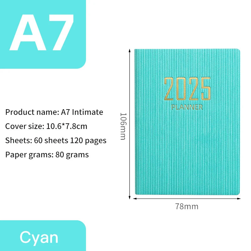 365-Day 2025 Portable A7 Pocket Planner Pu Cover Daily Weekly Schedule Notebook Calendar Journal School Office Supplies Agenda