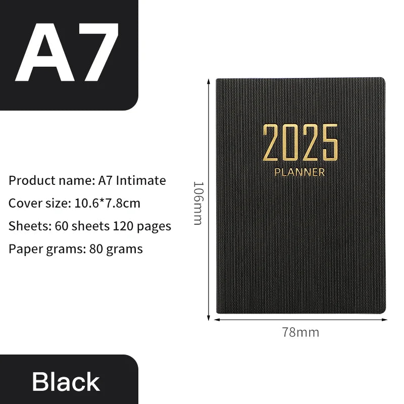 365-Day 2025 Portable A7 Pocket Planner Pu Cover Daily Weekly Schedule Notebook Calendar Journal School Office Supplies Agenda