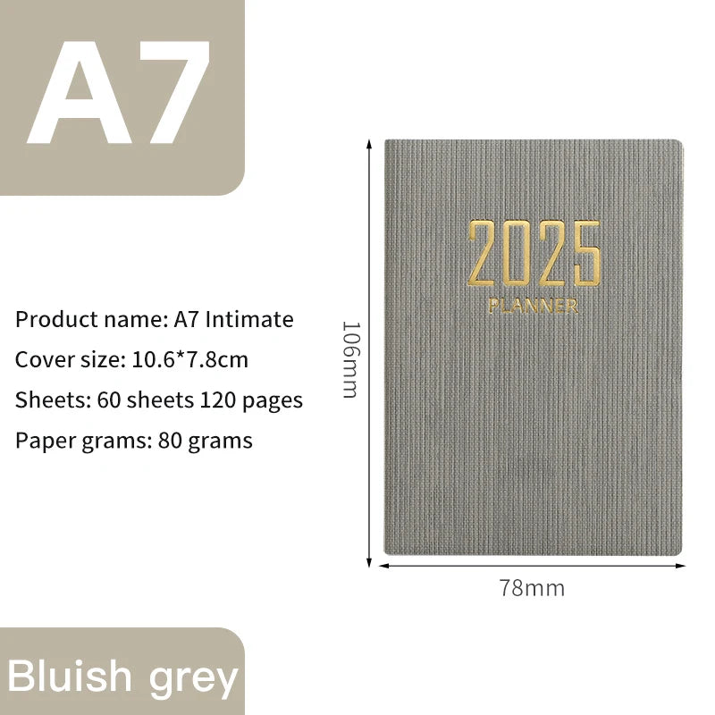 365-Day 2025 Portable A7 Pocket Planner Pu Cover Daily Weekly Schedule Notebook Calendar Journal School Office Supplies Agenda