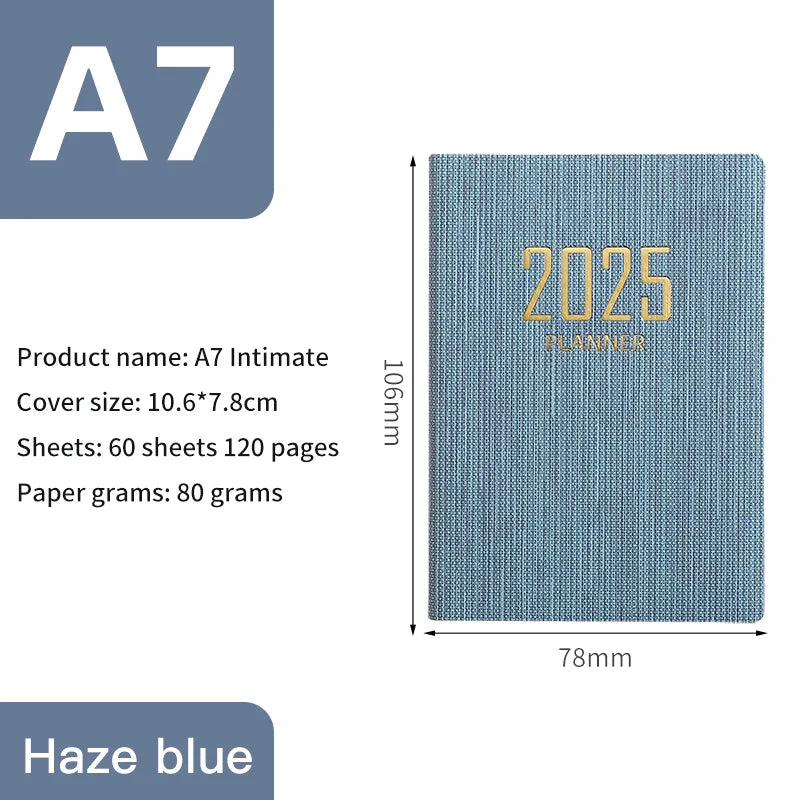 365-Day 2025 Portable A7 Pocket Planner Pu Cover Daily Weekly Schedule Notebook Calendar Journal School Office Supplies Agenda